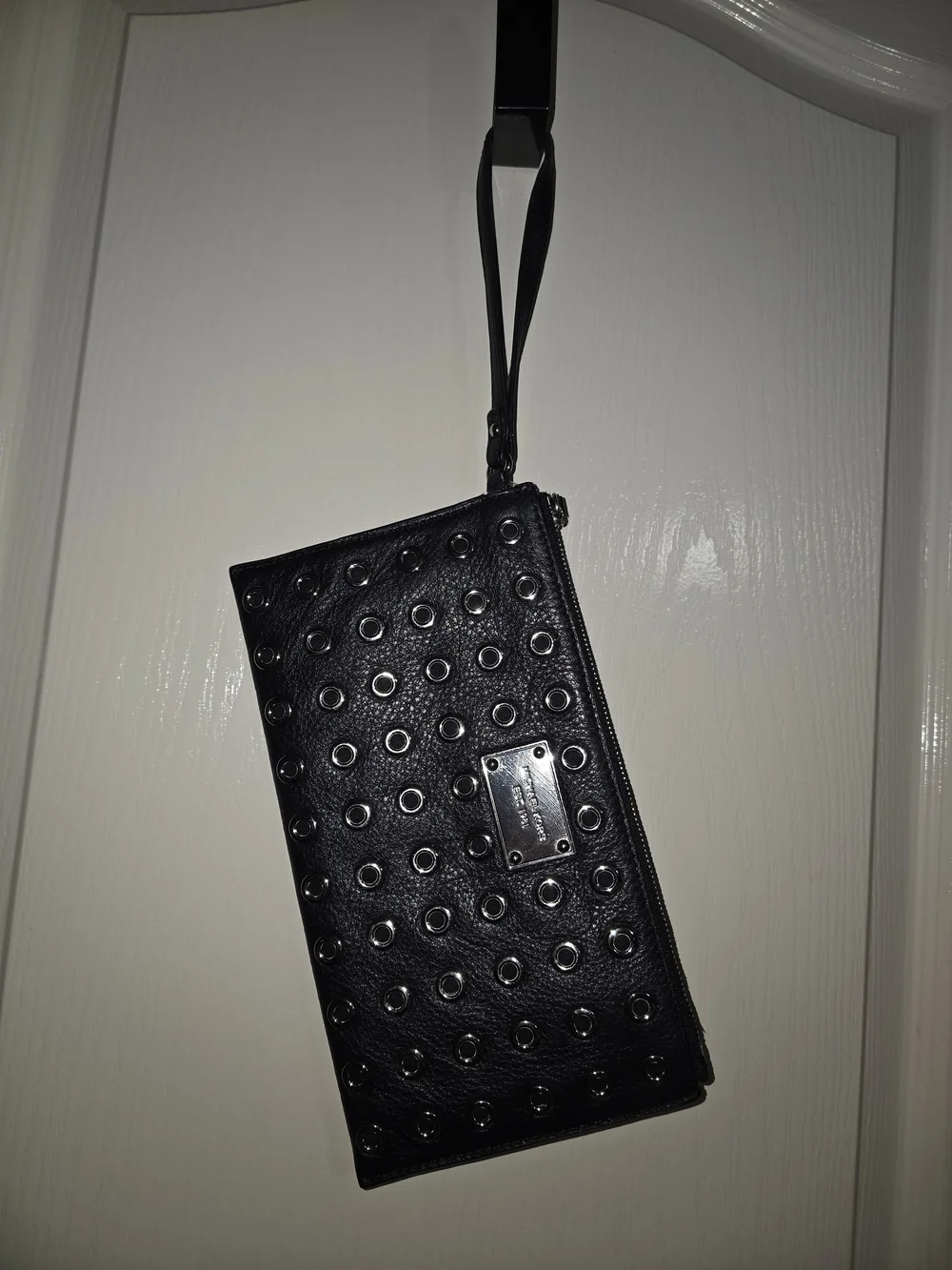 Michael Kors Black Eyelet Leather Wristlet Clutch